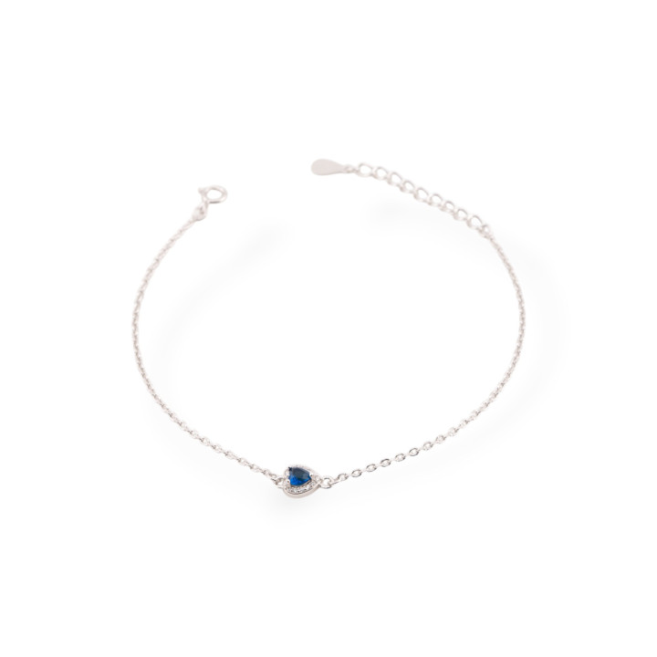 Bracciali In Argento 925 Con Zirconi Punto Luce Cuore E Catena Blu