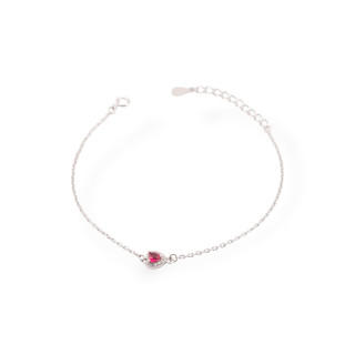 Bracciali In Argento 925 Con Zirconi Punto Luce Cuore E Catena Rosso