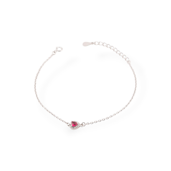 Bracciali In Argento 925 Con Zirconi Punto Luce Cuore E Catena Rosso