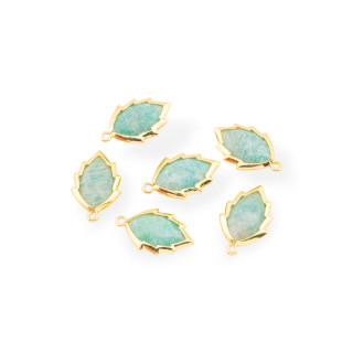 Componente Pendente Di Ottone Forma di Foglia Con Pietre Dure 20mm 6pz Dorato Amazzonite