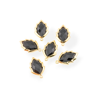 Componente Pendente Di Ottone Forma di Foglia Con Pietre Dure 20mm 6pz Dorato Onice