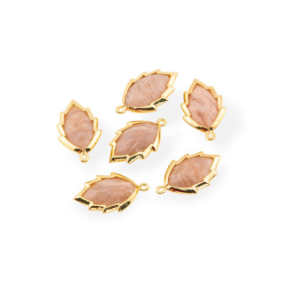 Componente Pendente Di Ottone Forma di Foglia Con Pietre Dure 20mm 6pz Dorato Pietra Del Sole Rosa