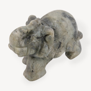 Soprammobile Statua Di Pietre Dure  Elefante 10cm Labradorite Bianco