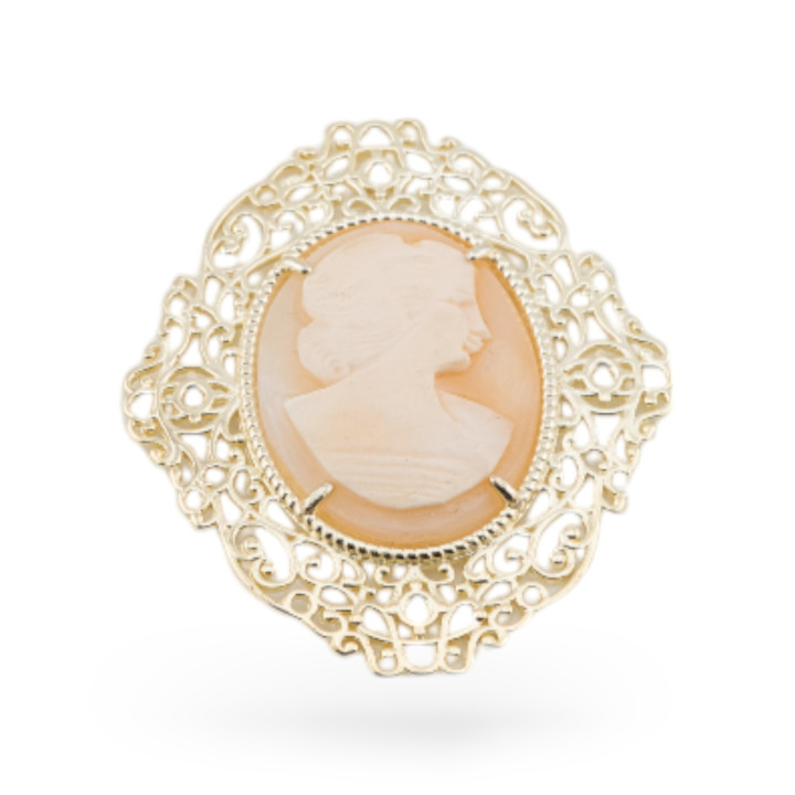 Componente Connettore Di Argento 925 Con Cammei Barocco 38x45mm 1pz Dorato