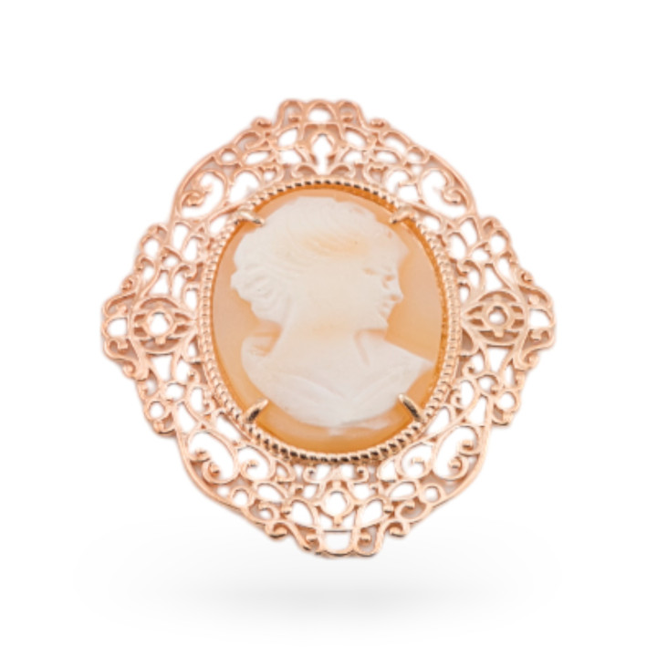 Componente Connettore Di Argento 925 Con Cammei Barocco 38x45mm 1pz Oro ROsa