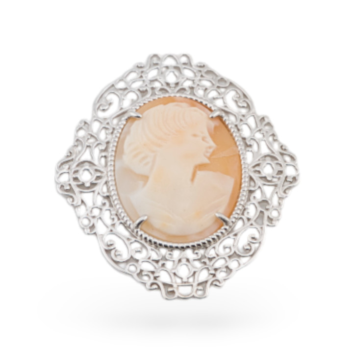 Componente Connettore Di Argento 925 Con Cammei Barocco 38x45mm 1pz Rodiato