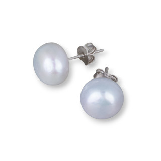Orecchini Di Argento 925 E Perle Di Fiume 10,0-10,5mm 1 Coppia Grigio Silver