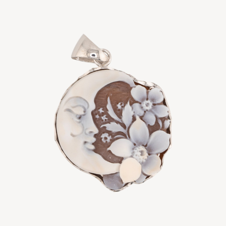 Componente Pendente In Argento 925 Con Cammeo Italiano Artigianale 31x37mm