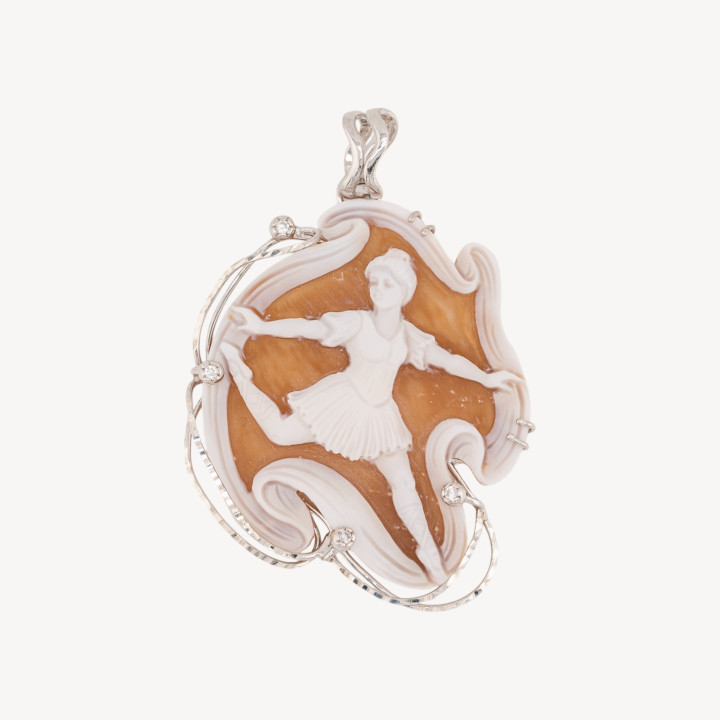 Componente Pendente In Argento 925 Con Cammeo Italiano Artigianale 43x50mm