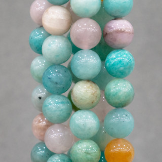 Aigue-marine Multicolore Ronde Lisse 10mm Avec Amazonite