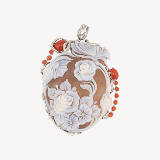 Componente Pendente In Argento 925 Con Cammeo Italiano Artigianale 50x62mm