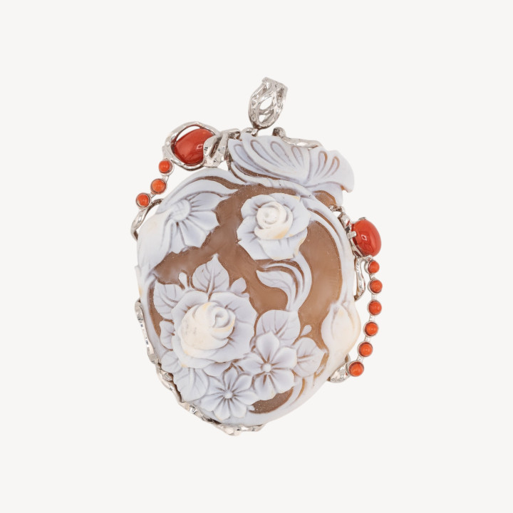 Componente Pendente In Argento 925 Con Cammeo Italiano Artigianale 50x62mm