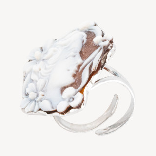 Anello In Argento 925 Con Cammeo Italiano Artigianale Misura Regolabile 25x30mm