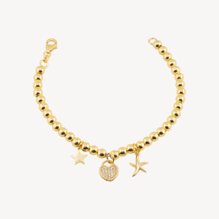 Bracciali In Argento 925 Con Sfere 6mm E Pendenti Stelle E Cuore