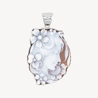 Componente Pendente In Argento 925 Con Cammeo Italiano Artigianale 30x40mm