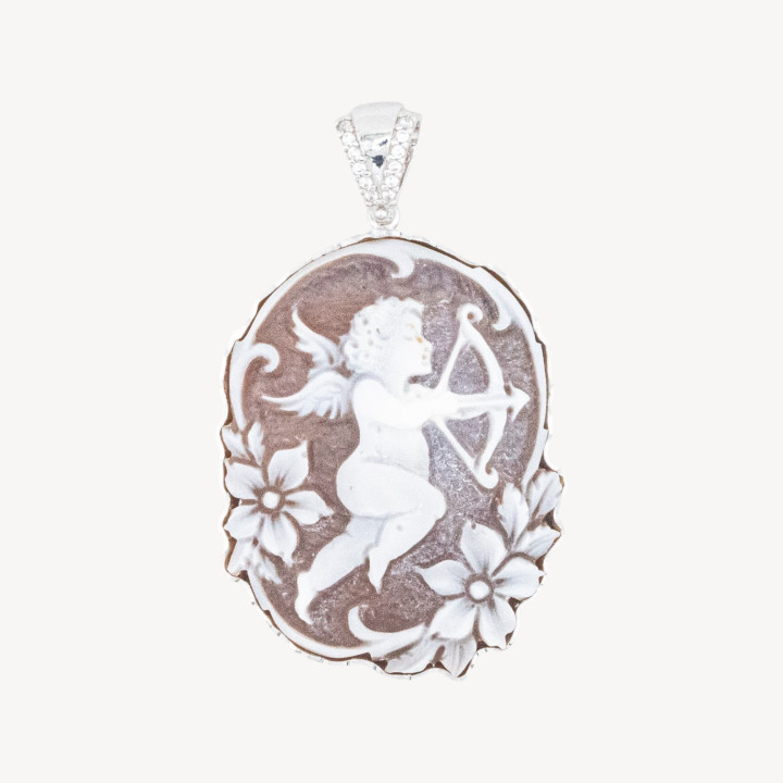 Componente Pendente In Argento 925 Con Cammeo Italiano Artigianale 30x40mm