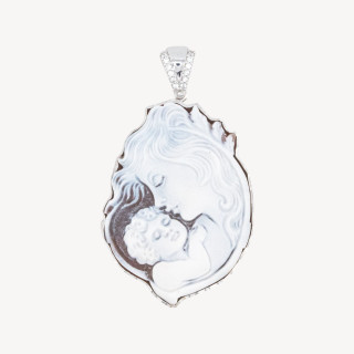 Componente Pendente In Argento 925 Con Cammeo Italiano Artigianale 30x40mm