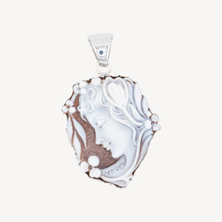 Componente Pendente In Argento 925 Con Cammeo Italiano Artigianale 30x35mm