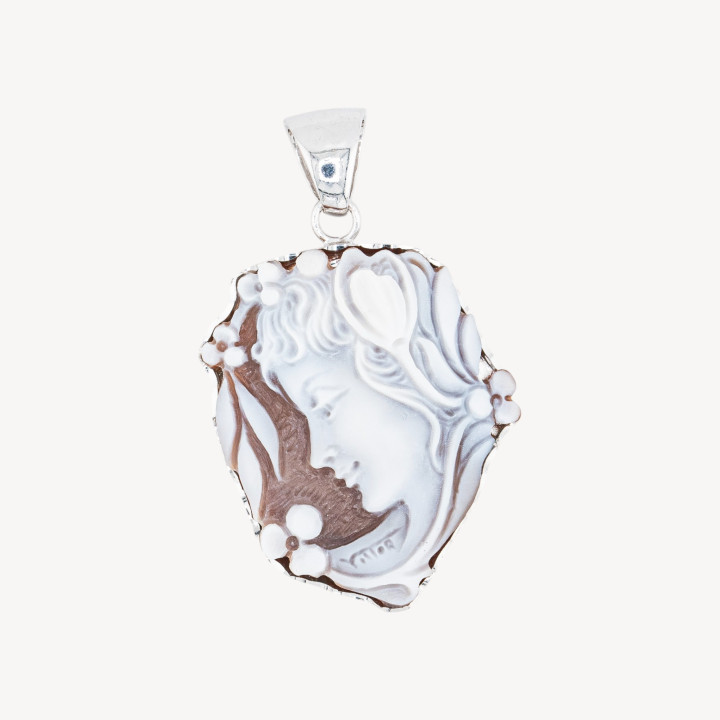 Componente Pendente In Argento 925 Con Cammeo Italiano Artigianale 30x35mm