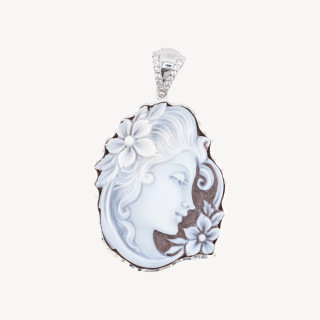 Componente Pendente In Argento 925 Con Cammeo Italiano Artigianale 30x40mm