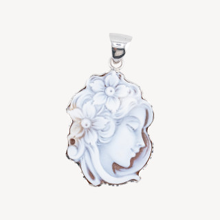 Componente Pendente In Argento 925 Con Cammeo Italiano Artigianale 30x40mm