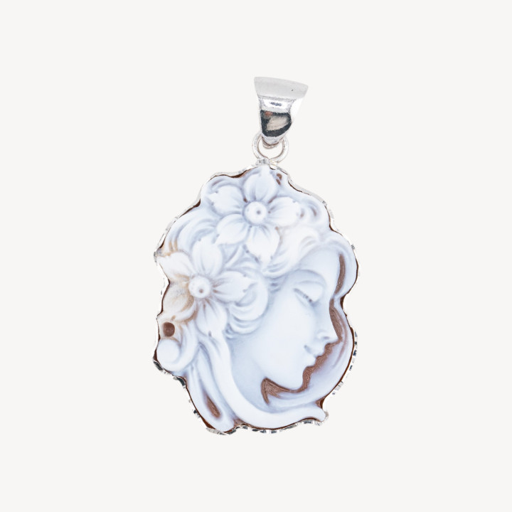 Componente Pendente In Argento 925 Con Cammeo Italiano Artigianale 30x40mm