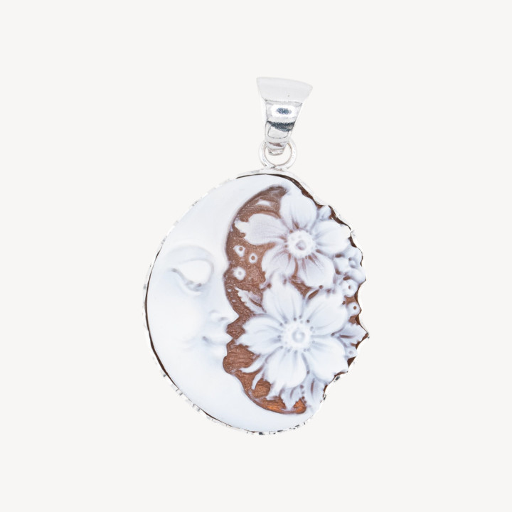 Componente Pendente In Argento 925 Con Cammeo Italiano Artigianale 33x35mm