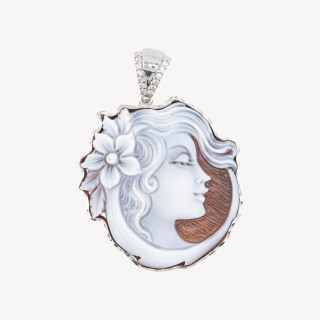 Componente Pendente In Argento 925 Con Cammeo Italiano Artigianale 33x35mm