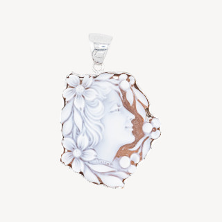 Componente Pendente In Argento 925 Con Cammeo Italiano Artigianale 33x40mm