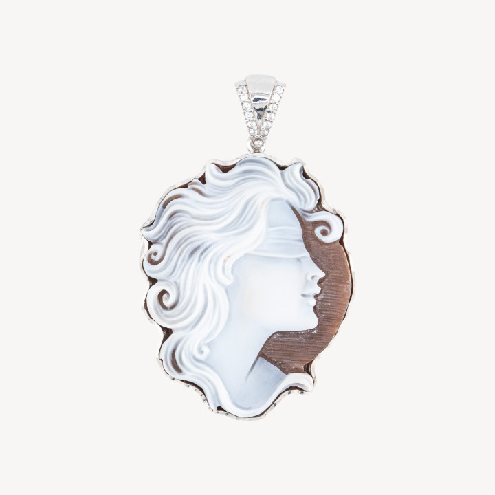 Componente Pendente In Argento 925 Con Cammeo Italiano Artigianale 33x40mm