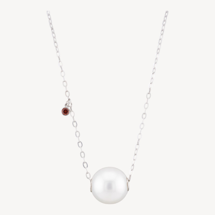Collana Di Argento 925 Con Catena Forzatina E Punto Luce Arancione E Pendente Sfera 40+6cm