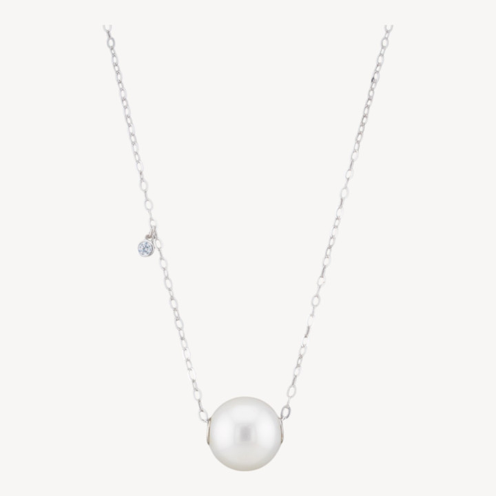 Collana Di Argento 925 Con Catena Forzatina E Punto Luce Bianco E Pendente Sfera 40+6cm