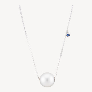 Collana Di Argento 925 Con Catena Forzatina E Punto Luce Blu E Pendente Sfera 40+6cm