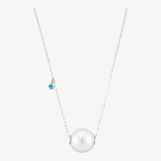 Collana Di Argento 925 Con Catena Forzatina E Punto Luce Celeste E Pendente Sfera 40+6cm