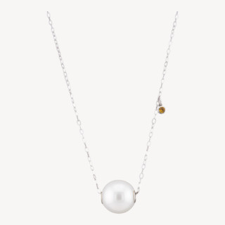 Collana Di Argento 925 Con Catena Forzatina E Punto Luce Giallo E Pendente Sfera 40+6cm