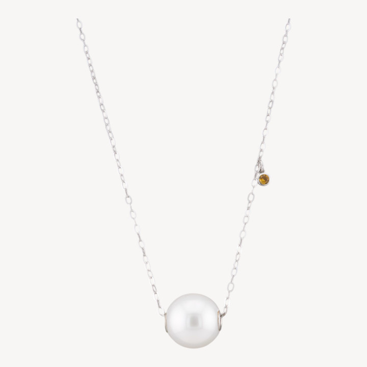 Collana Di Argento 925 Con Catena Forzatina E Punto Luce Giallo E Pendente Sfera 40+6cm