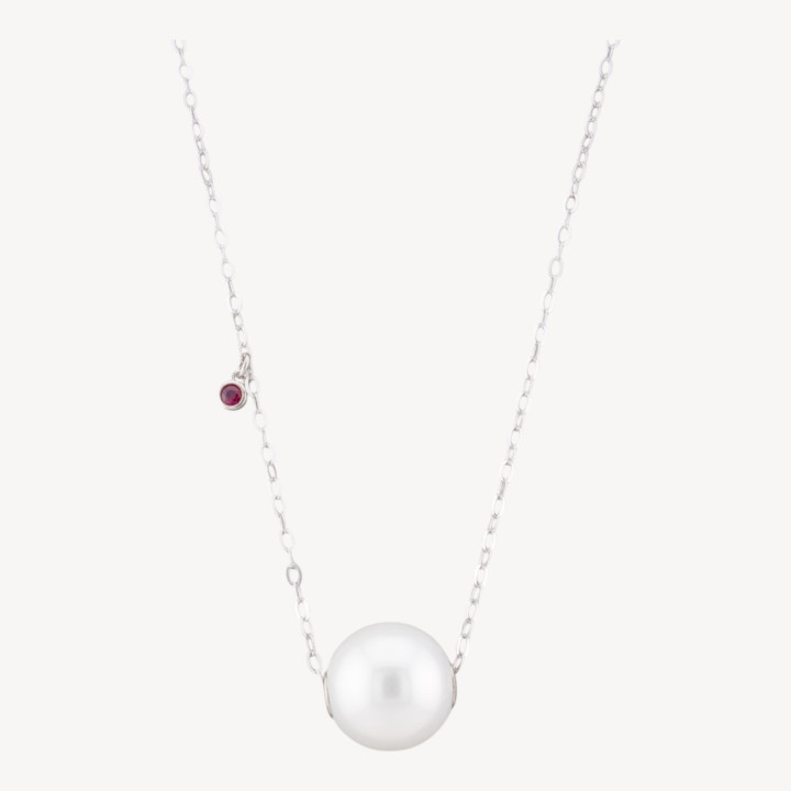 Collana Di Argento 925 Con Catena Forzatina E Punto Luce Rosa E Pendente Sfera 40+6cm
