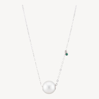 Collana Di Argento 925 Con Catena Forzatina E Punto Luce Verde E Pendente Sfera 40+6cm
