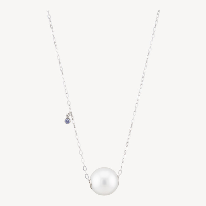 Collana Di Argento 925 Con Catena Forzatina E Punto Luce Viola E Pendente Sfera 40+6cm