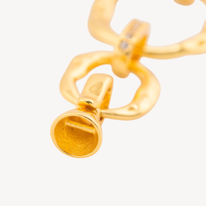 Chiusura Di Argento 925 Con Zirconi 16x56mm Coppette Da 6mm Dorato