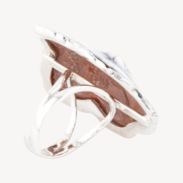 Anello In Argento 925 Con Cammeo Italiano Artigianale Misura Regolabile 25x35mm