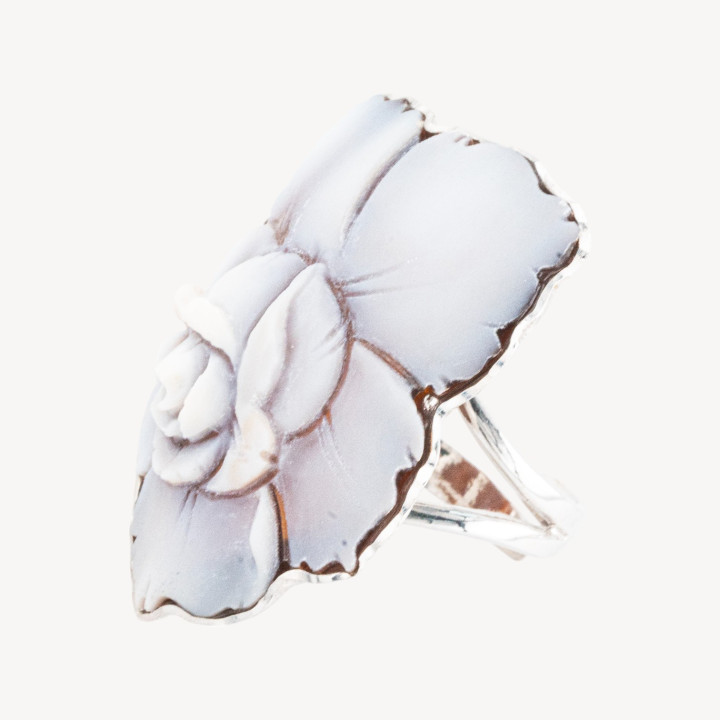 Anello In Argento 925 Con Cammeo Italiano Artigianale Misura Regolabile 25x35mm