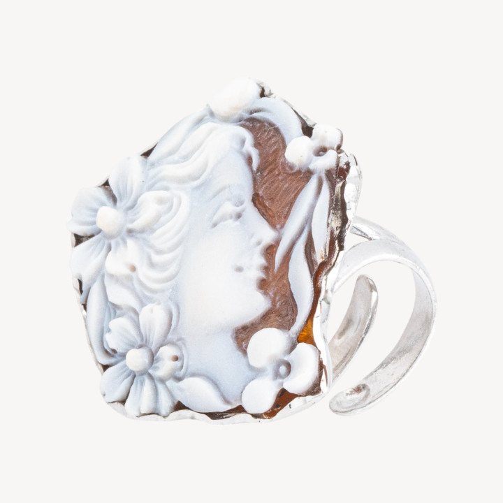 Anello In Argento 925 Con Cammeo Italiano Artigianale Misura Regolabile 25x30mm