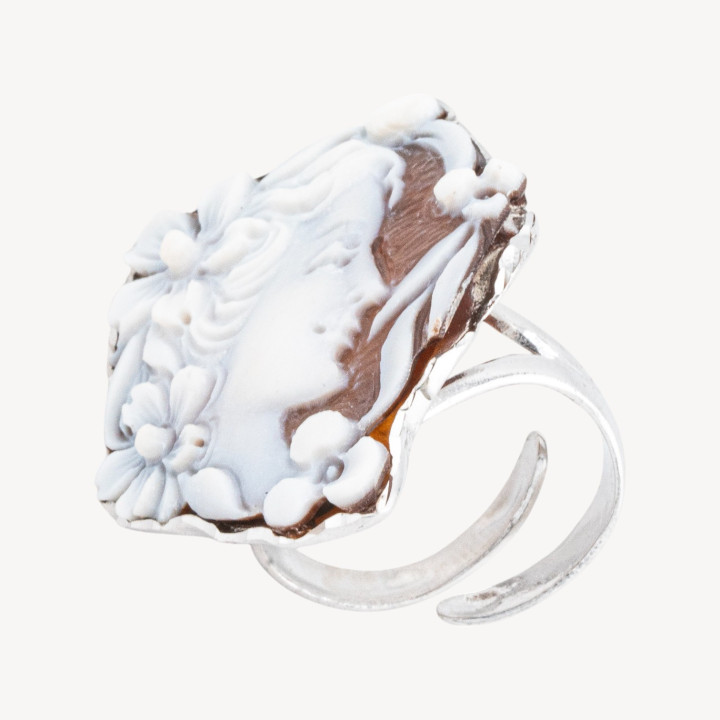 Anello In Argento 925 Con Cammeo Italiano Artigianale Misura Regolabile 25x30mm
