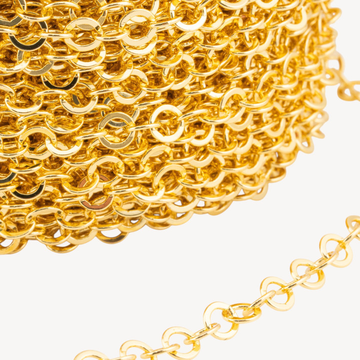 Catena Di Bronzo A Metraggio Forzatina Tonda Schiacciata 5,0mm COD280Y 1 Metro Dorato