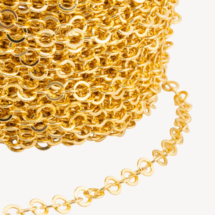 Catena Di Bronzo A Metraggio Forzatina Tonda Schiacciata 5,0mm COD280Y 1 Metro Dorato