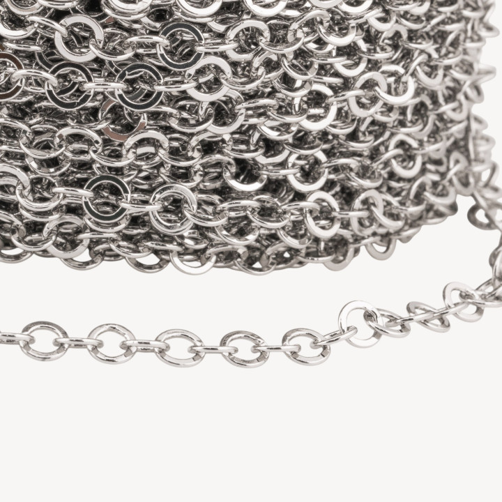 Catena Di Bronzo A Metraggio Forzatina Tonda Schiacciata 5,0mm COD280Y 1 Metro Rodiato