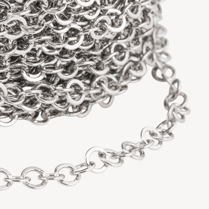 Catena Di Bronzo A Metraggio Forzatina Tonda Schiacciata 5,0mm COD280Y 1 Metro Rodiato