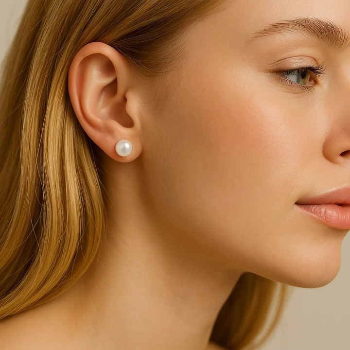 Orecchini Di Argento 925 E Perle Di Fiume  8,0-8,5mm 6 Coppie Bianco