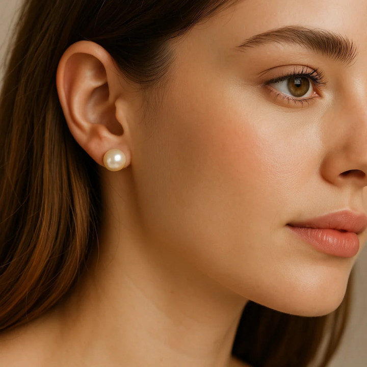 Orecchini Di Argento 925 E Perle Di Fiume  8,0-8,5mm 1 Coppia Rosa